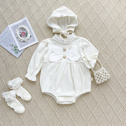 Autumn Arrival Baby Girls Long Sleeves Butterfly-bow Decorated Onesies, MyKids-USA®, Baby One-Pieces, MyKids-USA - Size/Age - 66 (3-6M) - Color - Beige -  -  - TR2509172349-A