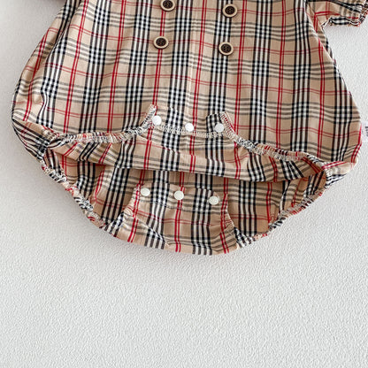 Design Summer Baby Kids Girls Short Sleeves Plaid Pattern Bodysuit