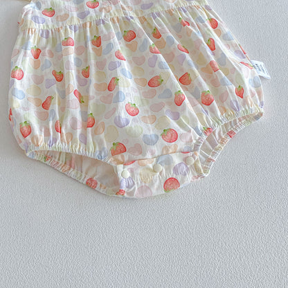 Design Summer Baby Kids Girls Fly Sleeves Fruits Pattern Bodysuit