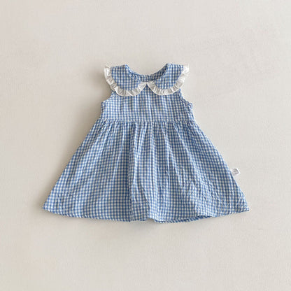 Summer Arrival Baby Girls Sleeveless Plaid Pattern Dress, MyKids-USA®, Baby & Toddler Dresses, MyKids-USA - Size/Age - 80 (9-12M) - Color - Blue -  -  - TR2603262337-A.