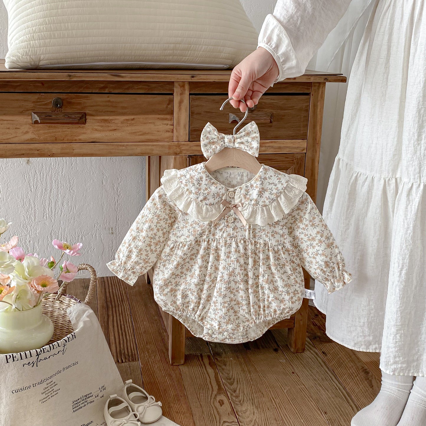 Arrival Spring Baby Girls Floral Pattern Long Sleeves Bodysuit, MyKids-USA®, Baby One-Pieces, MyKids-USA - Size/Age - 66 (3-6M) - Color - Apricot -  -  - TR2512291526-A.