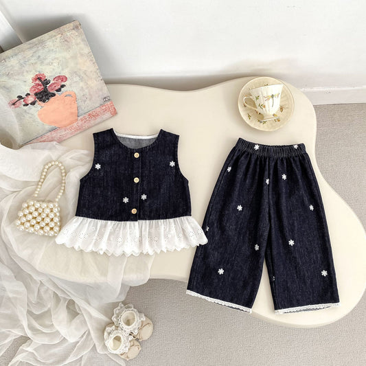 MyKids-USA® Baby Kids Girls Long Sleeves Flowers Embroidered Vest and Pants Set