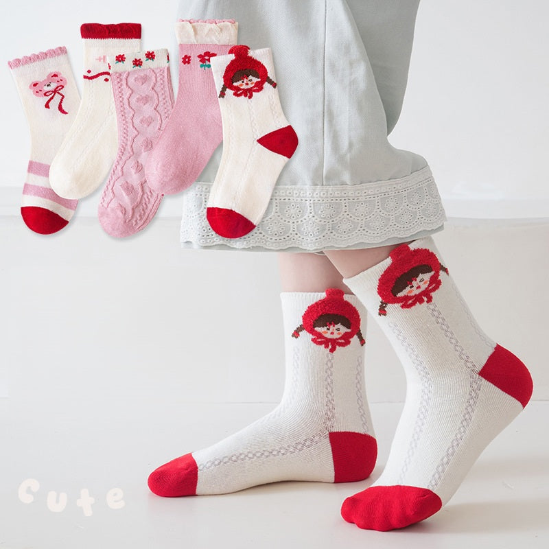 Spring and Autumn Arrival Baby Kids Unisex Breathable Cute Cartoon Pattern Socks 1 Lot=5-Pair Set, MyKids-USA®, Baby & Toddler Socks & Tights, MyKids-USA - Size/Age - S (1-3Y) - Color - Red -  -  - TR2601181609-H.