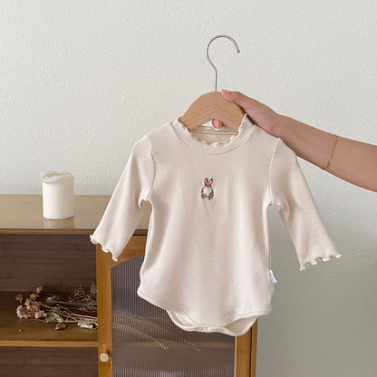 Autumn Arrival Baby Girls Long Sleeves Simple Rabbit Embroidered Onesies, MyKids-USA®, Bodysuits, MyKids-USA - Size/Age - 66 (3-6M) - Color - Beige -  -  - TR2510292323-A