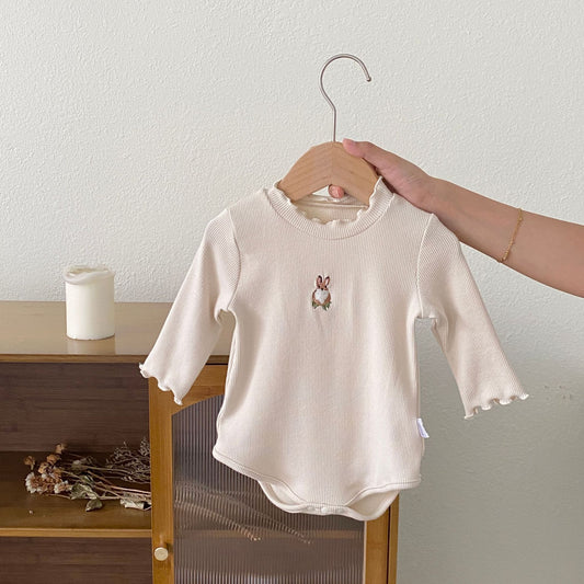 Autumn Arrival Baby Girls Long Sleeves Simple Rabbit Embroidered Onesies, MyKids-USA®, Bodysuits, MyKids-USA - Size/Age - 66 (3-6M) - Color - Beige -  -  - TR2510292323-A