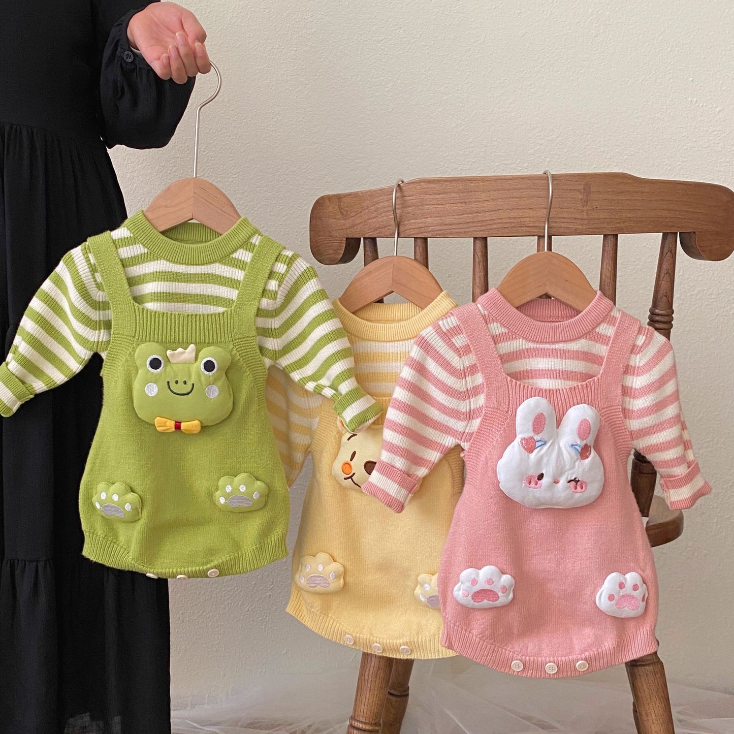 Baby Kids Unisex Long Sleeves Striped Pattern Top and Cartoon Bodysuit Overalls Knitted Clothing Set, MyKids-USA®, Baby & Toddler Outfits, MyKids-USA -  -  -  -  -  -  - .