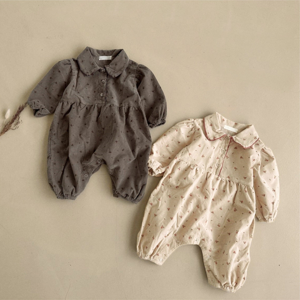 MyKids-USA® Autumn Arrival Baby Girls Long Sleeves Cute Flowers Pattern Turn Down Collar Rompers