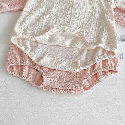 Autumn Arrival Baby Girls Long Sleeves Striped Pattern Hollow-out Collar Onesies with Hat, MyKids-USA®, Baby & Toddler Outfits, MyKids-USA -  -  -  -  -  -  - 