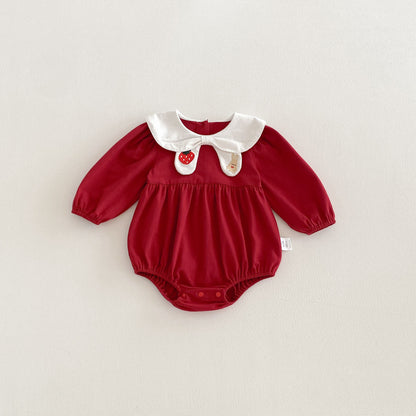 Spring Arrival Baby Girls Long Sleeves Navy Collar Color Patchwork Bodysuit, MyKids-USA®, Bodysuits, MyKids-USA - Size/Age - 66 (3-6M) - Color - Beige -  -  - TR2603011543-A.