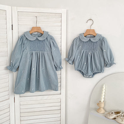 Arrival Spring and Autumn Floral Pattern Baby Kids Girls Onesies and Dress – Princess Sister Matching Set