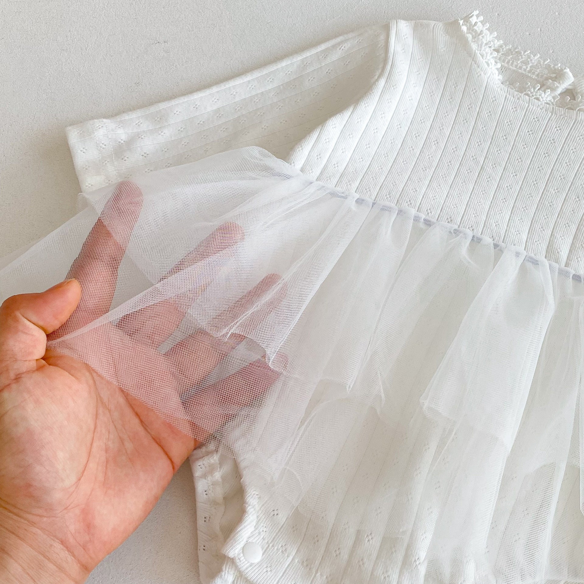 Autumn Arrival Baby Girls Long Sleeves Beige Onesies with Tulle Decoration, MyKids-USA®, Baby & Toddler Dresses, MyKids-USA -  -  -  -  -  -  - 