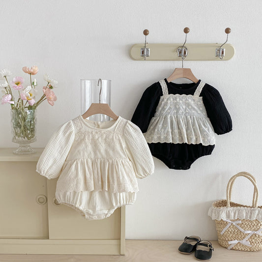 Autumn Arrival Baby Girls Long Sleeves Lace Patchwork Crew Neck Onesies, MyKids-USA®, Bodysuits, MyKids-USA -  -  -  -  -  -  - 