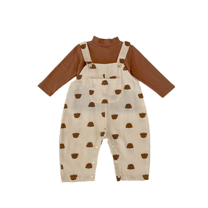 Cartoon Bear Pattern Overalls With Shirts Clothing Sets