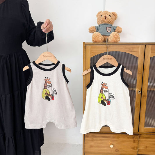 Summer Arrival Baby Unisex Giraffe Cartoon Pattern Sleeveless Crew Neck Rompers, MyKids-USA®, Baby One-Pieces, MyKids-USA -  -  -  -  -  -  - 