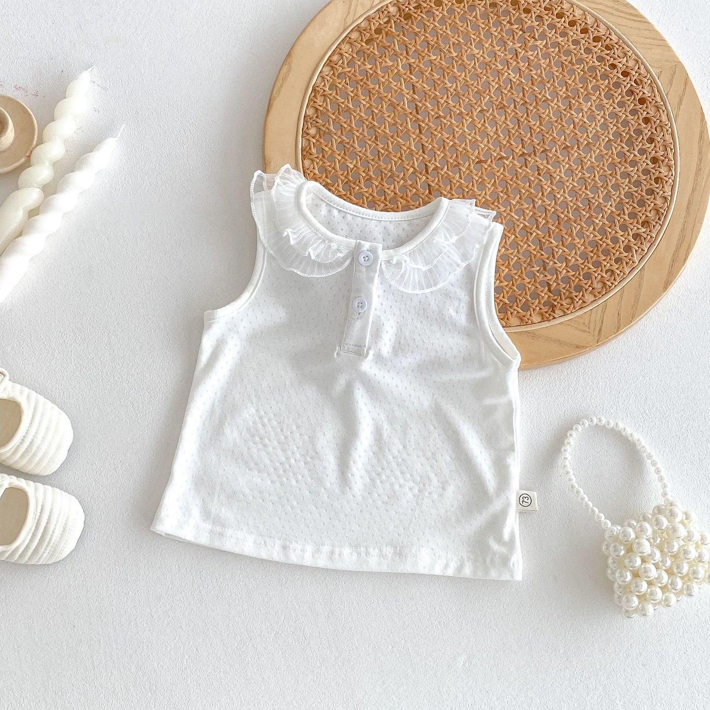 Summer Arrival Baby Girls Sleeveless Cute Hollow Out Vest with Lace Collar, MyKids-USA®, Baby & Toddler Tops, MyKids-USA -  -  -  -  -  -  - 