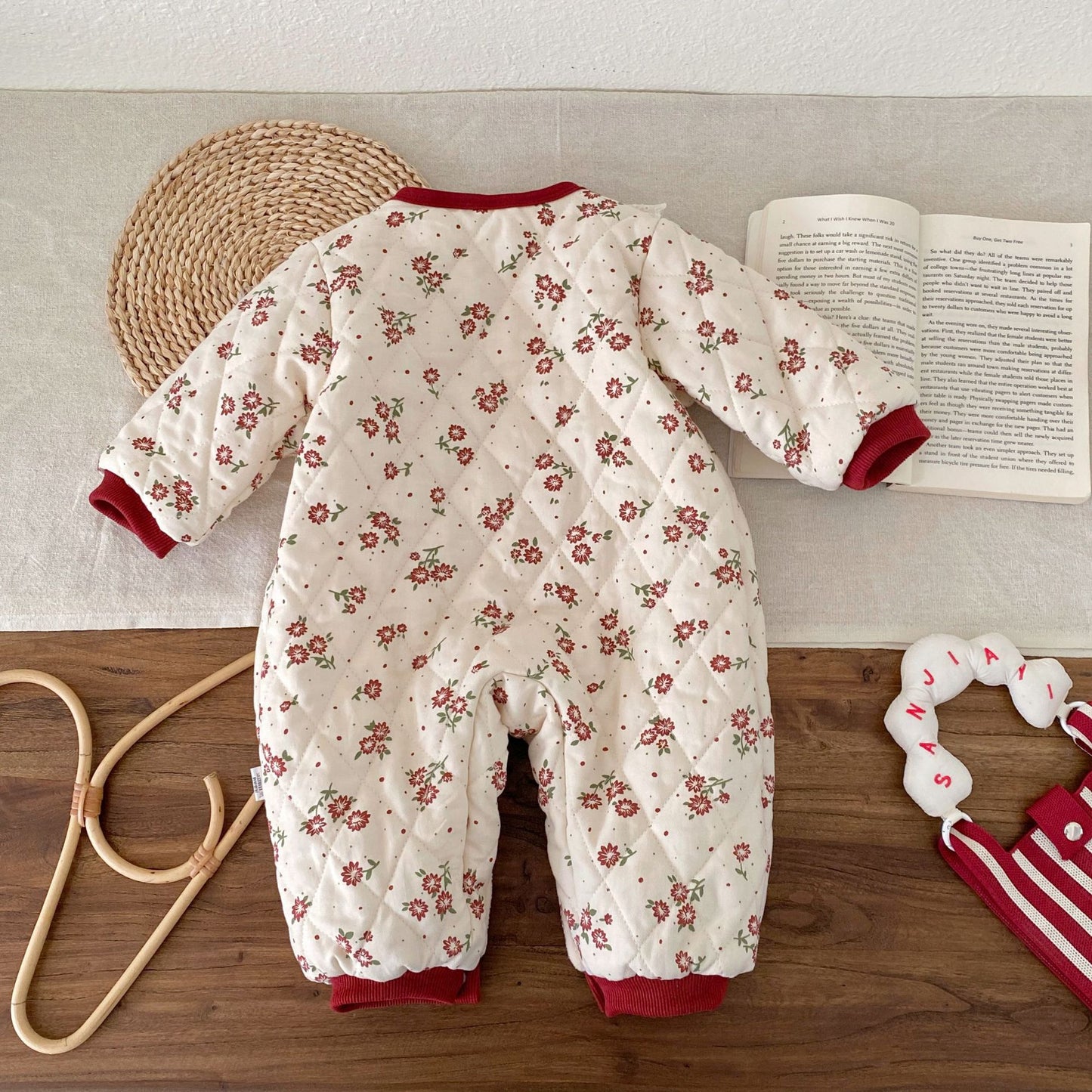 Winter Arrival Baby Girls Long Sleeves Flowers Pattern Fleece-Lined Rompers