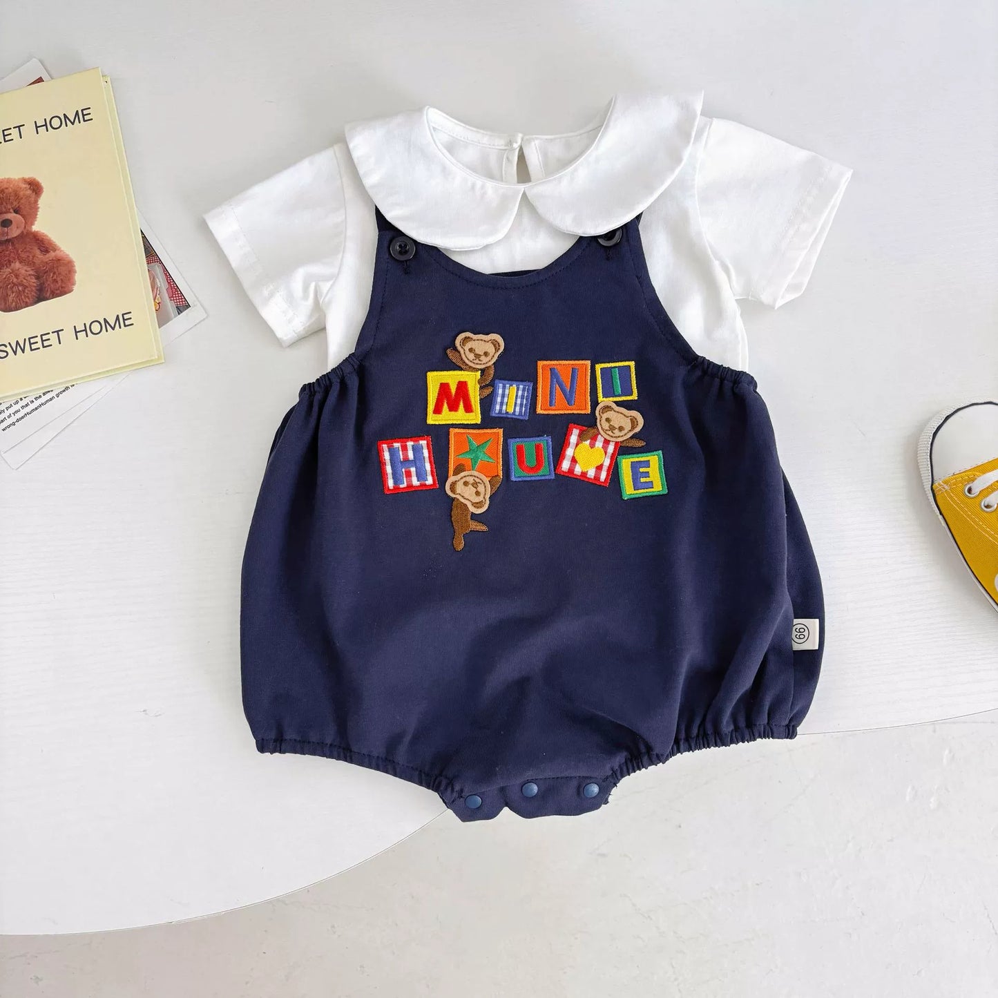 Summer Arrival Baby Kids Unisex Sleeveless Monkeys and Letters Embroidered Strap Onesies Overalls and White T-Shirt Clothing Set, MyKids-USA®, Baby & Toddler Outfits, MyKids-USA -  -  -  -  -  -  - 