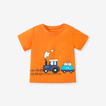 Crew Neck Transportation Cartoon Collection Boys’ T-Shirt In European And American Style For Summer