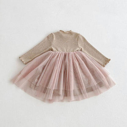 Autumn Hot Selling Baby Kids Girls Princess Long Sleeves Tulle Patchwork Dress with Butterfly, MyKids-USA®, Baby & Toddler Dresses, MyKids-USA - Size/Age - 90 (12-24M) - Color - Khaki -  -  - TR2510222355-B