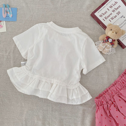 Summer Arrival Baby Girls Short Sleeves Cartoon and Letters Pattern Top and Plaid Shorts Clothing Set, MyKids-USA®, Baby & Children's Outfits, MyKids-USA -  -  -  -  -  -  - .