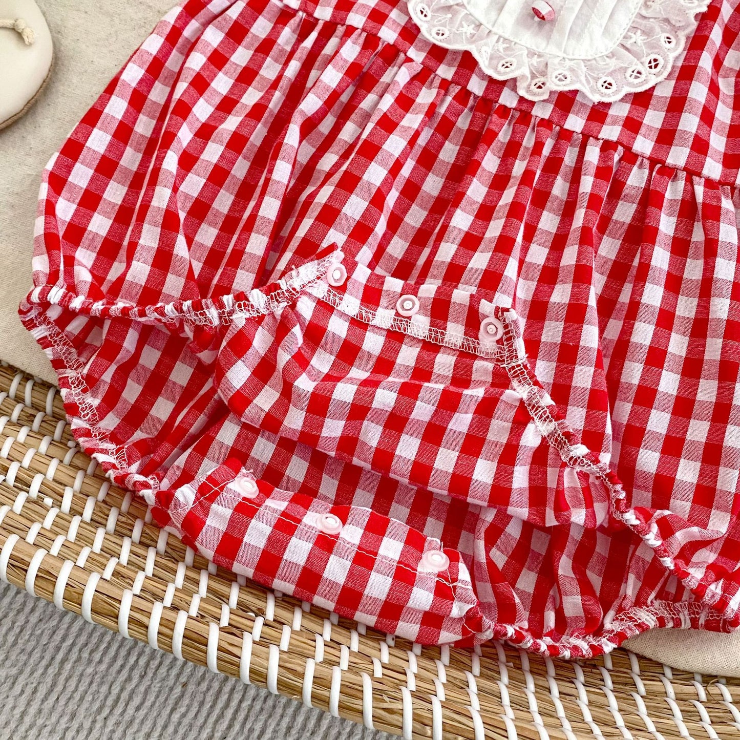 Summer Arrival Baby Girls Fly Sleeves Thin Plaid Pattern Strap Onesies, MyKids-USA®, Baby One-Pieces, MyKids-USA -  -  -  -  -  -  - 