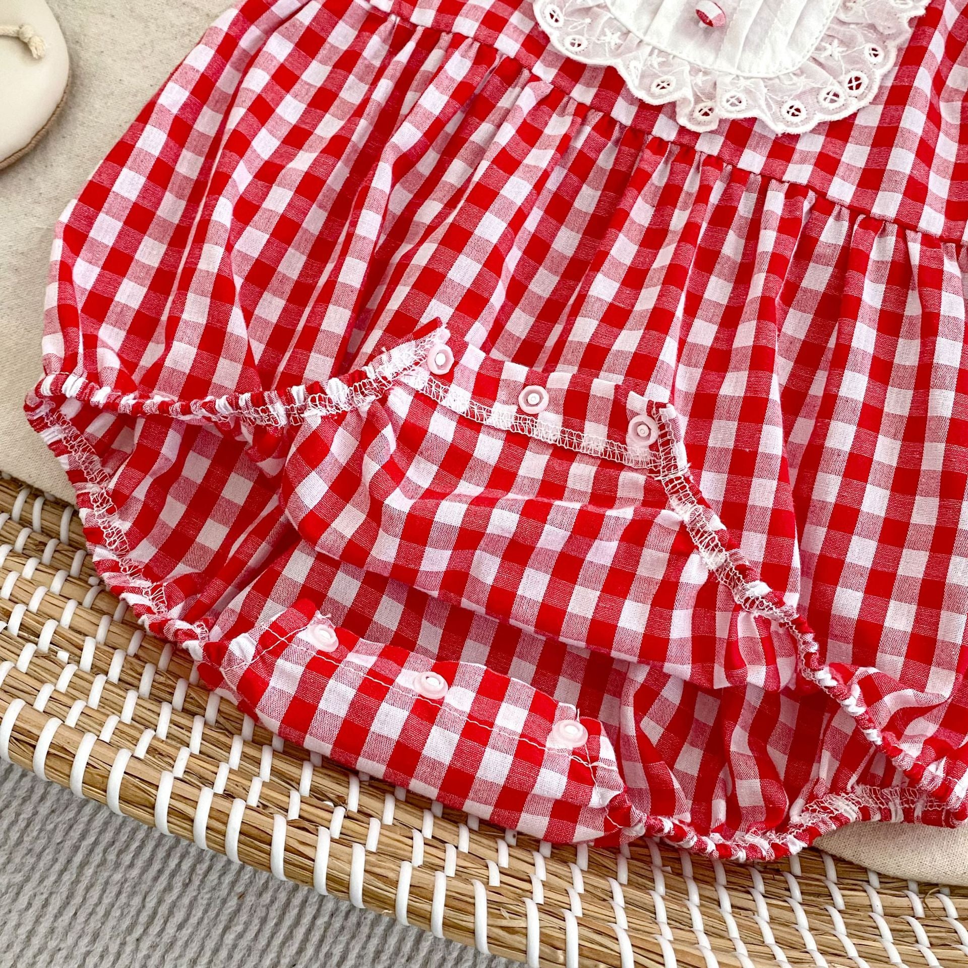 Summer Arrival Baby Girls Fly Sleeves Thin Plaid Pattern Strap Onesies, MyKids-USA®, Baby One-Pieces, MyKids-USA -  -  -  -  -  -  - 
