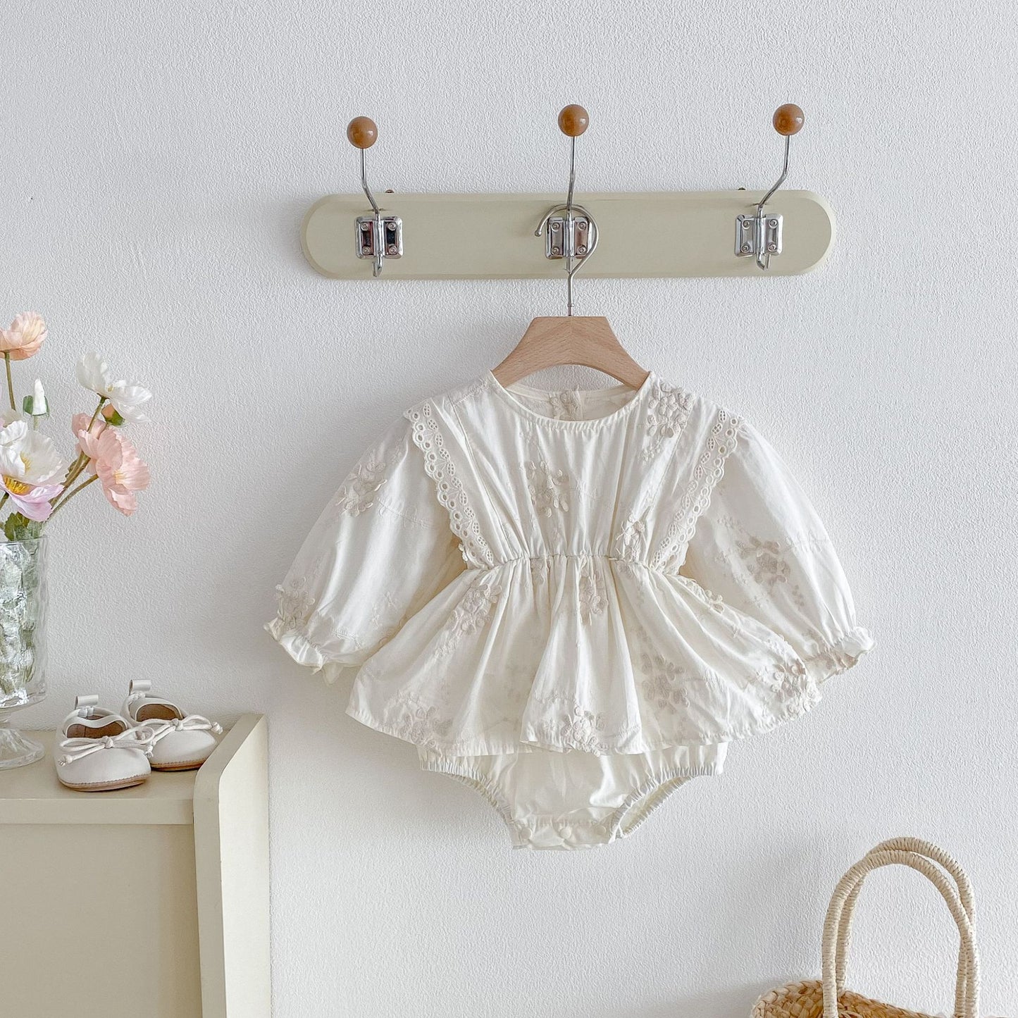 Autumn Arrival Baby Girls Long Sleeves Flowers Pattern Embroidered Onesies, MyKids-USA®, Baby One-Pieces, MyKids-USA - Size/Age - 66 (3-6M) - Color - Beige -  -  - TR2509172309-A