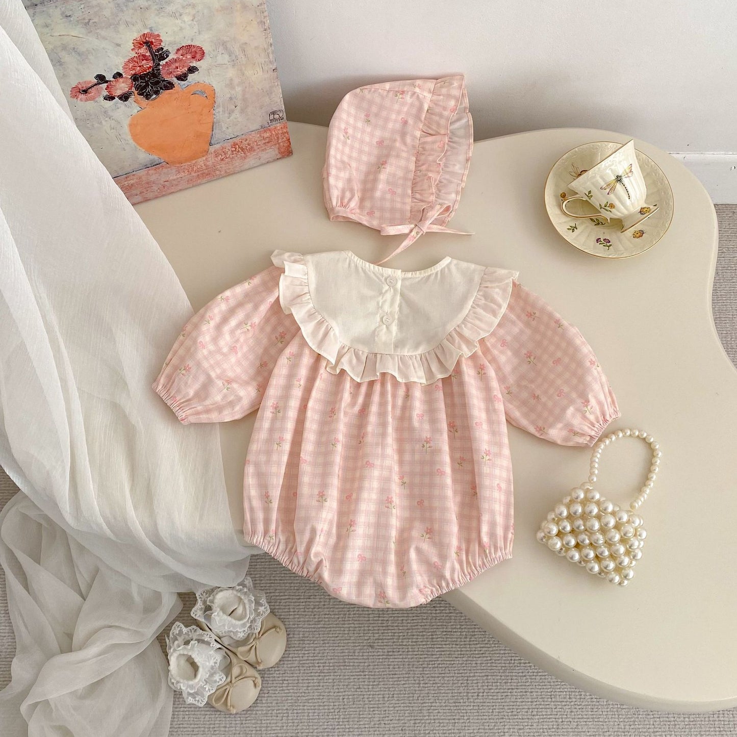 Spring Arrival Baby Girls Long Sleeves Flowers and Plaid Pattern Crew Neck Bodysuit, MyKids-USA®, Bodysuits, MyKids-USA -  -  -  -  -  -  - .