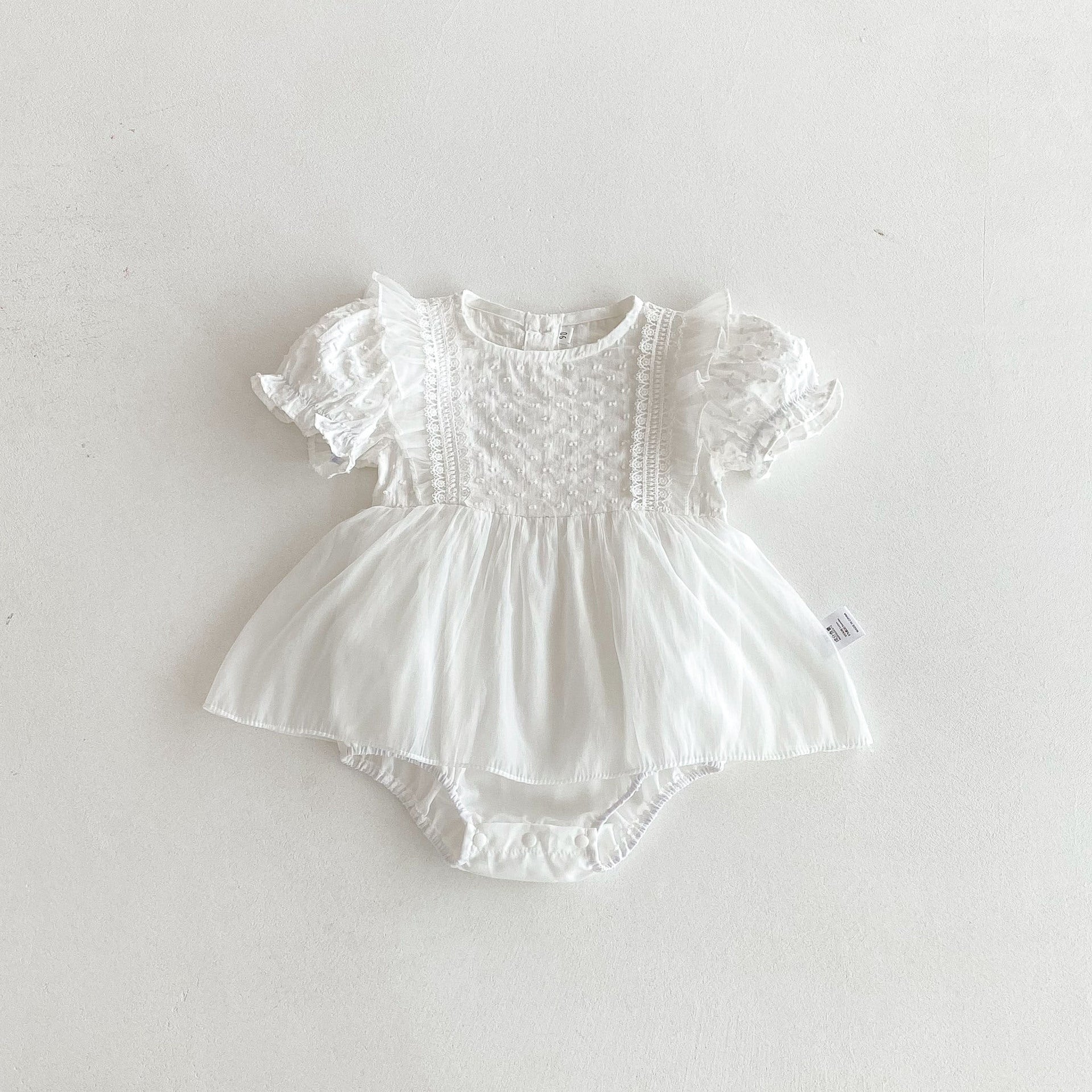 Summer Arrival Baby Girls Short Sleeves Dots Pattern Embroidered Lace Trim Bodysuit Dress, MyKids-USA®, Baby & Children's Dresses, MyKids-USA - Size/Age - 80 (9-12M) - Color - Beige -  -  - TR2604062304-A.