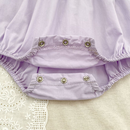 Design Summer Girls Hollow Out Flower Collar Sleeveless Bodysuit and Short Sleeves Dress – Sister Matching Clothing Set