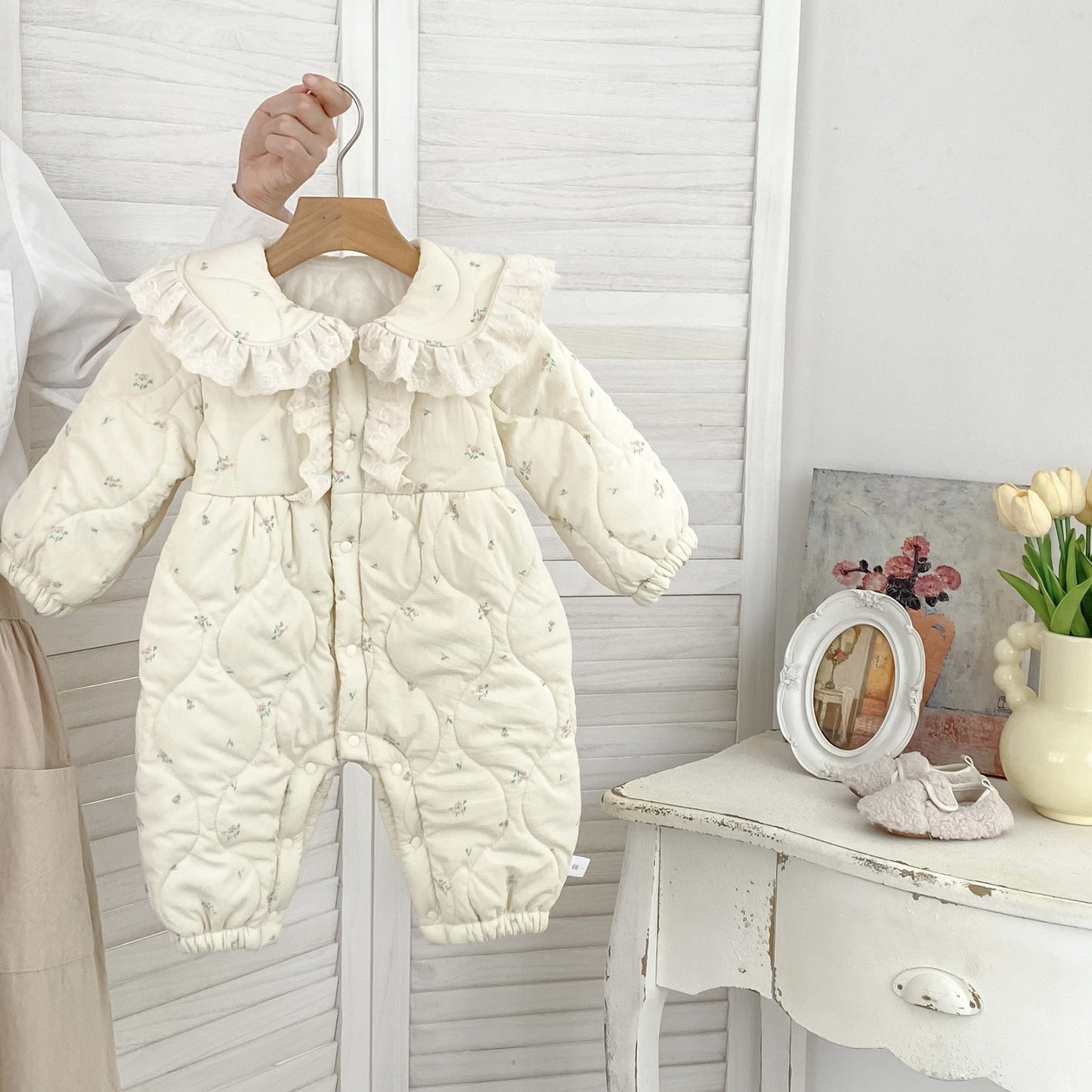 Winter Arrival Baby Girls Long Sleeves Floral Pattern Fleece-Lined Warm Rompers, MyKids-USA®, Baby One-Pieces, MyKids-USA - Size/Age - 66 (3-6M) - Color - Apricot -  -  - TR2512031757-A