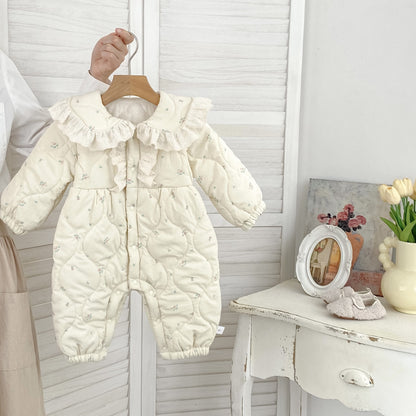 Winter Arrival Baby Girls Long Sleeves Floral Pattern Fleece-Lined Warm Rompers, MyKids-USA®, Baby One-Pieces, MyKids-USA - Size/Age - 66 (3-6M) - Color - Apricot -  -  - TR2512031757-A