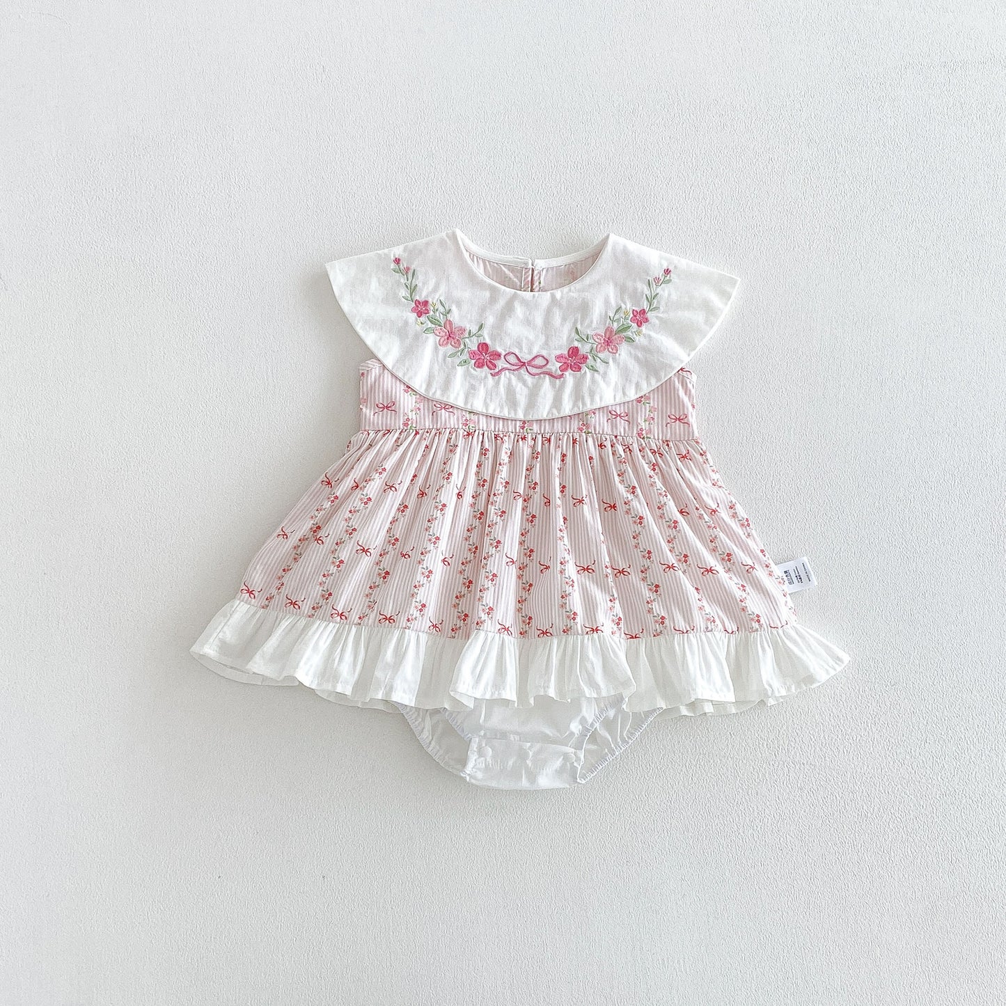 Design Summer Baby Kids Girls Sleeveless Flowers and Striped Pattern Bodysuit Dress