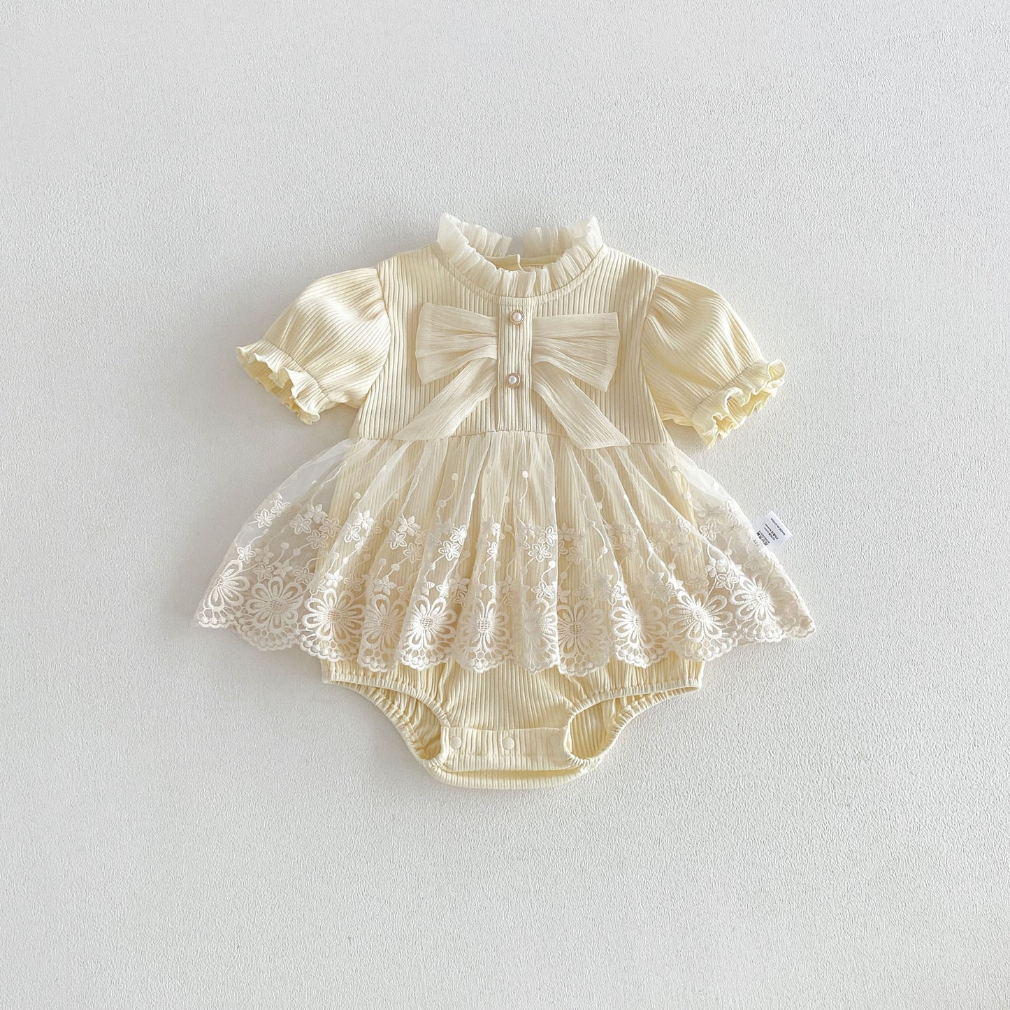 Design Summer Baby Kids Girls Short Sleeves Flowers Embroidery Pattern Tulle Bodysuit Dress