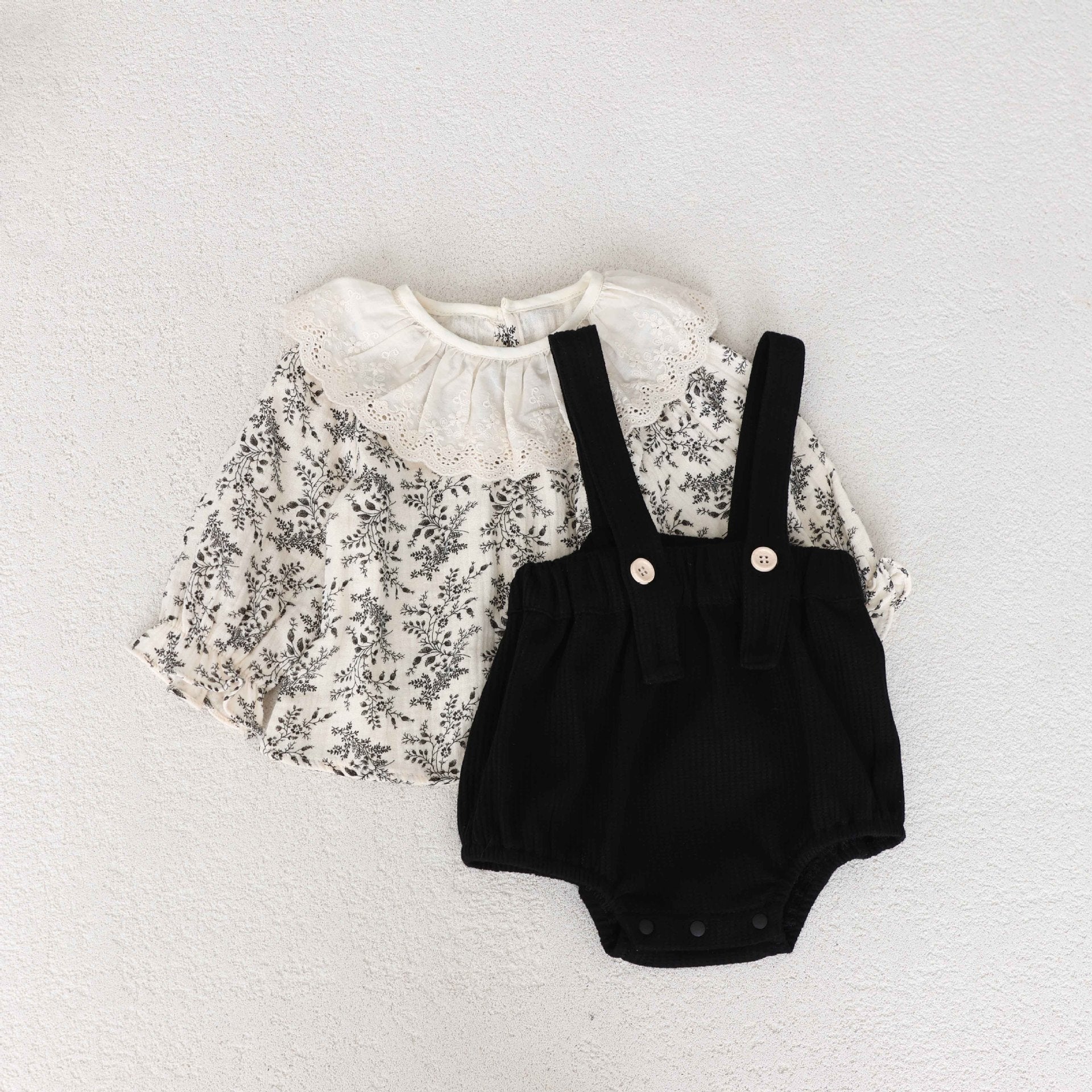 Spring and Autumn Baby Kids Girls Floral Long Sleeves Top and Black Sleeveless Ove rallsClothing Set, MyKids-USA®, Baby & Toddler Shoes, MyKids-USA -  -  -  -  -  -  - 