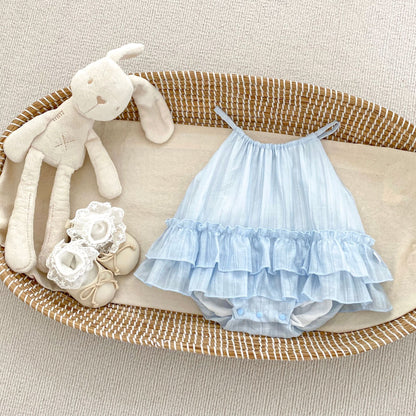 Design Summer Baby Kids Girls Sleeveless Solid Color Strap Bodysuit, MyKids-USA®, Bodysuits, MyKids-USA - Size/Age - 66 (3-6M) - Color - Blue -  -  - TR2605132350-B.