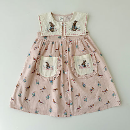 Summer Arrival Baby Girls Sleeveless Vintage Animals Cartoon Pattern Dress, MyKids-USA®, Baby & Children's Dresses, MyKids-USA - Size/Age - 90 (12-24M) - Color - Pink -  -  - TR2604222338-B.