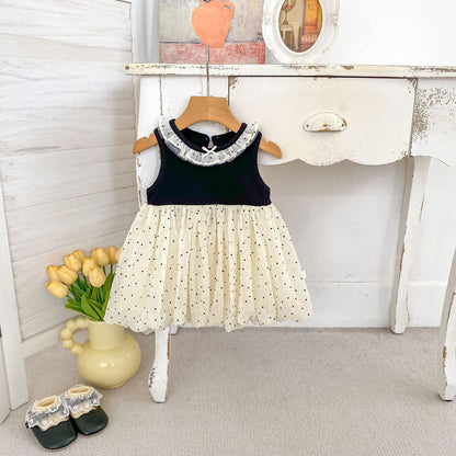 Summer Baby Kids Girls Sleeveless Dots Pattern Color Patchwork Dress