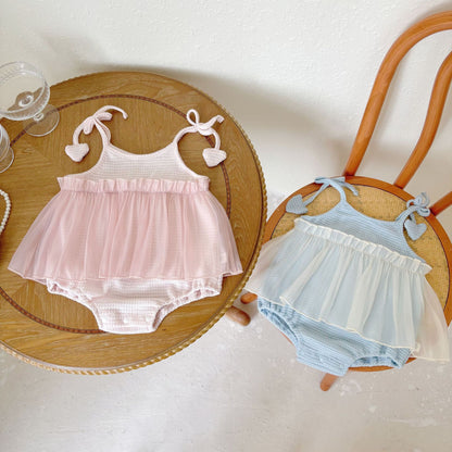 Summer Arrival Baby Girls Cute Waffle Grid Sleeveless Dress Design Strap Onesies, MyKids-USA®, Baby One-Pieces, MyKids-USA -  -  -  -  -  -  - 