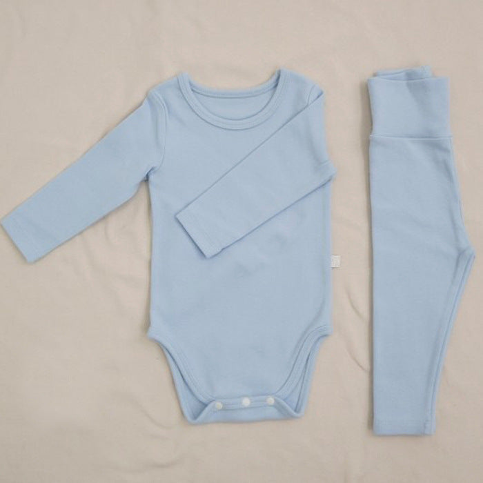 Spring and Autumn Baby Kids Unisex Long Sleeves Solid Color Bodysuit and Pants Clothing Set, MyKids-USA®, Baby & Toddler Outfits, MyKids-USA - Size/Age - 66 (3-6M) - Color - Blue -  -  - TR2512251119-D.