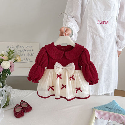 MyKids-USA® Autumn Arrival Baby Girls Long Sleeves Cute Color Patchwork Bodysuit Dress