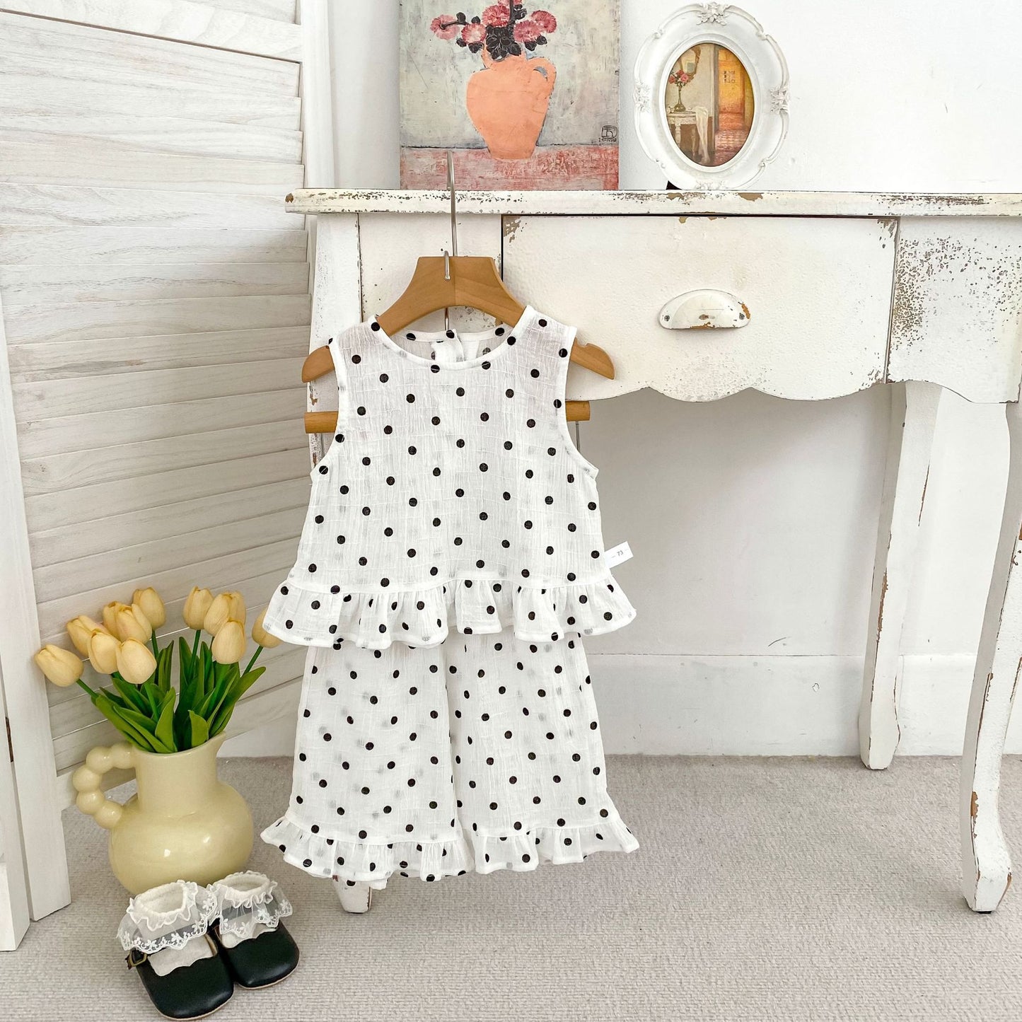 Arrival Summer Baby Kids Girls Sleeveless Dots Pattern Vest and Pants Clothing Set