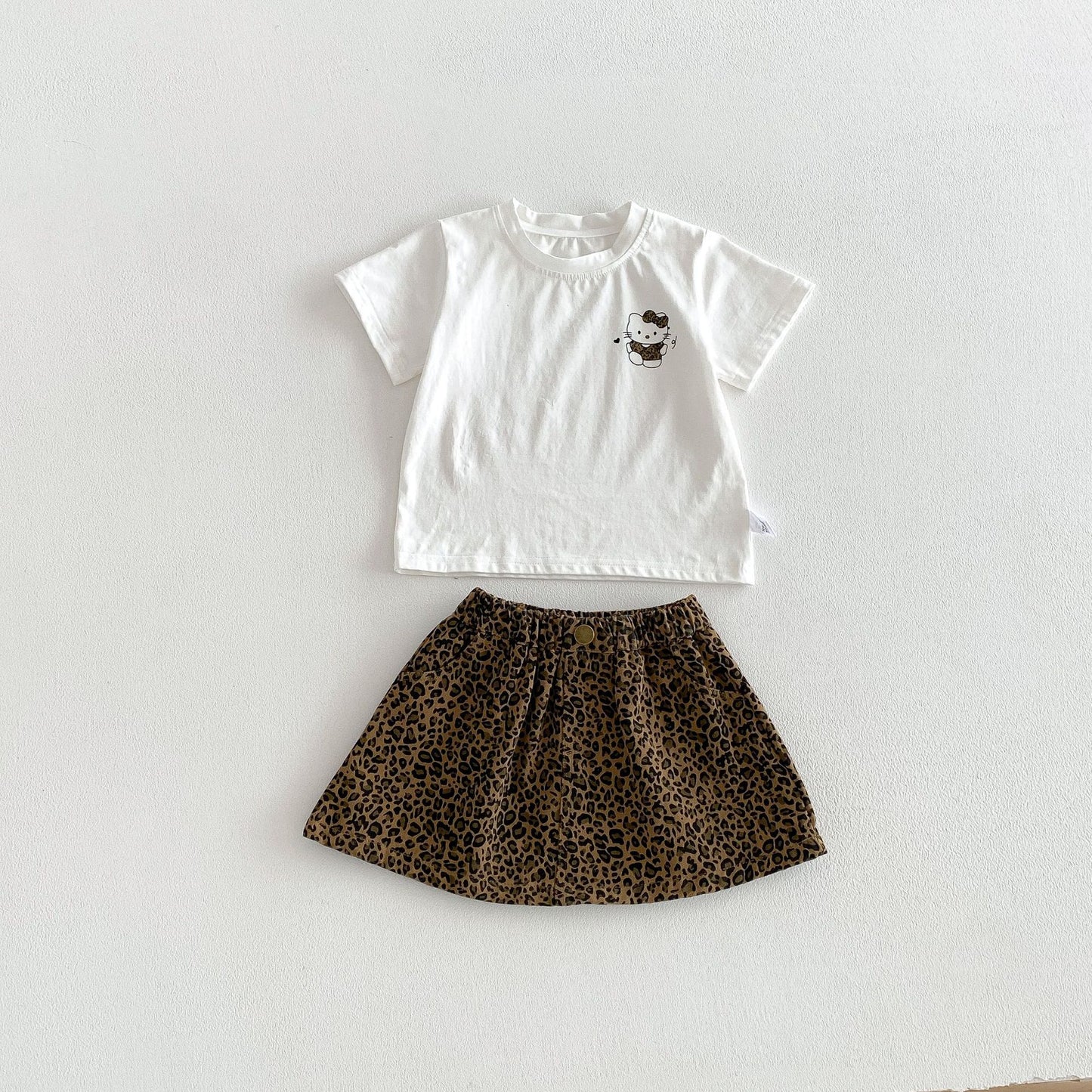 Summer Baby Kids Girls Short Sleeves Cartoon T-shirt and Leopard Skirt Clothing Set, MyKids-USA®, Baby & Toddler Outfits, MyKids-USA - Size/Age - 90 (12-24M) - Color - White -  -  - TR2603262300-A.