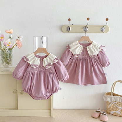 Autumn Baby Kids Girls Butterfly-bows Pattern Long-sleeved Purple Onesies and Dress – Princess Sister Matching Set, MyKids-USA®, Baby & Toddler Dresses, MyKids-USA -  -  -  -  -  -  - 