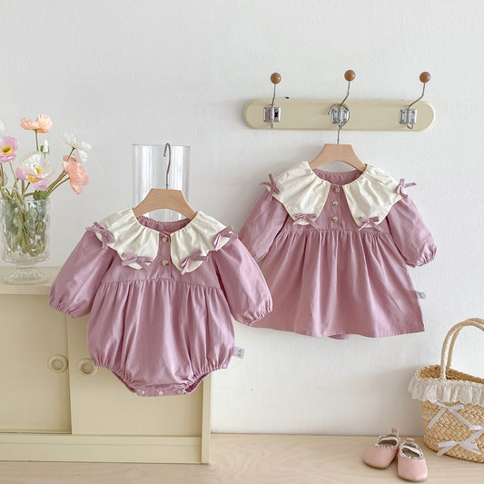 Autumn Baby Kids Girls Butterfly-bows Pattern Long-sleeved Purple Onesies and Dress – Princess Sister Matching Set, MyKids-USA®, Baby & Toddler Dresses, MyKids-USA -  -  -  -  -  -  - 