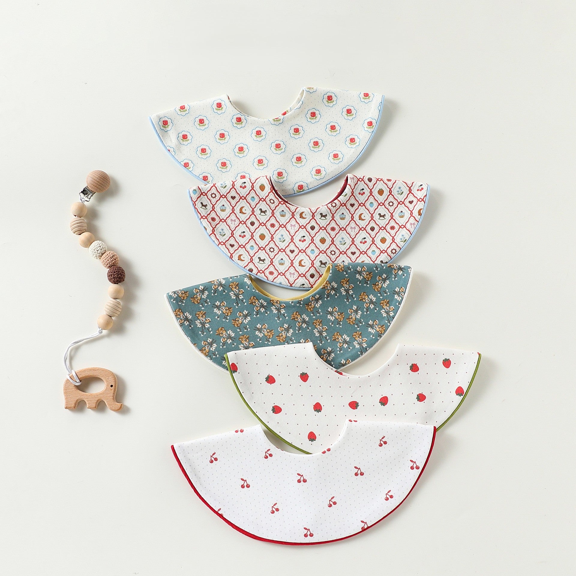 Adorable Flowers and Fruits Pattern Cotton Blend Snap-on Round Shaped Bib, MyKids-USA®, Bibs, MyKids-USA® -  -  -  -  -  -  - .