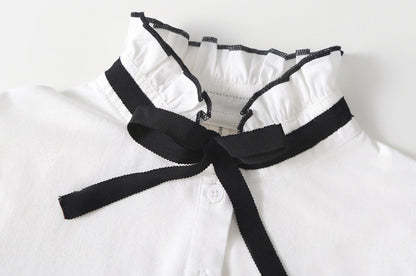 Girls White Shirts Top Double Breasted Cardigan Argyle Sleeveless Dress Sets