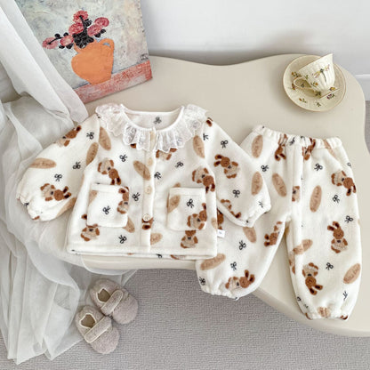 Winter and Autumn Baby Kids Girls Long Sleeves Cartoon and Cherry Pattern Top and Pants Pajamas Clothing Set, MyKids-USA®, Pajamas, MyKids-USA - Size/Age - 73 (6-9M) - Color - Brown -  -  - TR2511291805-B