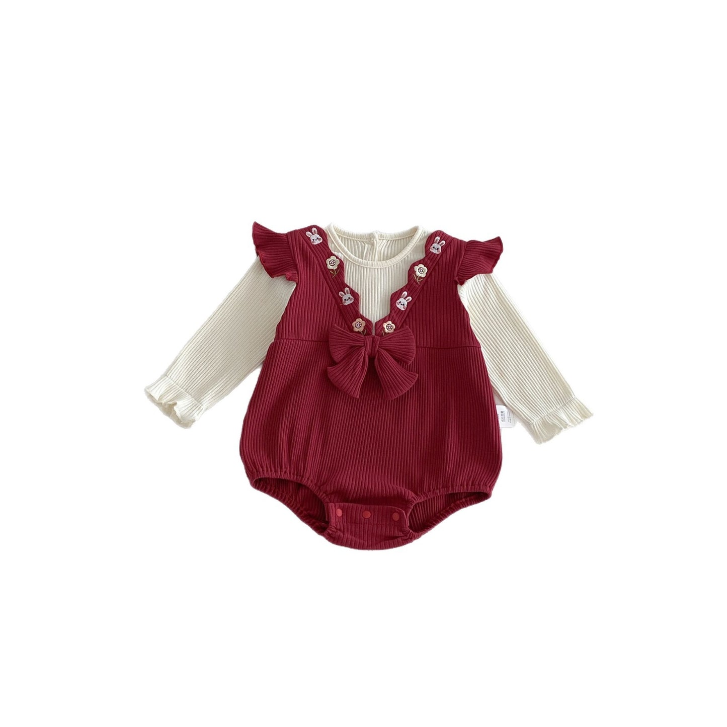 Spring Arrival Baby Girls Long Sleeves Color Patchwork Rabbits Embroidered Bodysuit, MyKids-USA®, Bodysuits, MyKids-USA -  -  -  -  -  -  - .