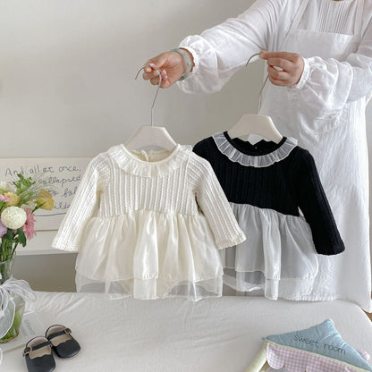 MyKids-USA® Autumn Arrival Baby Girls Long Sleeves Simple Color Patchwork Bodysuit Dress
